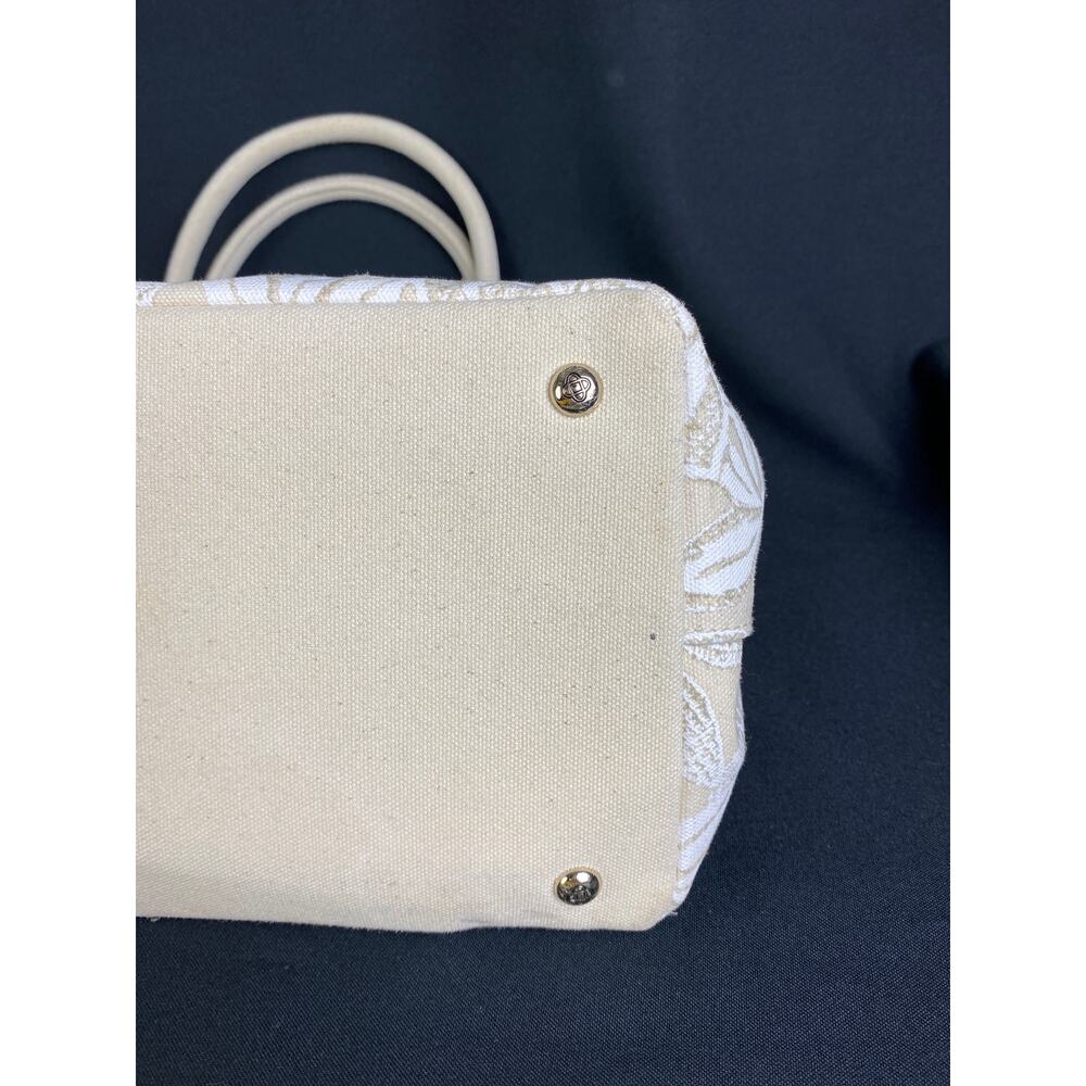 OSCAR DE LA RENTA Bag Ivory Floral Lace Canvas Tote Handbag Large - Picture 12 of 14